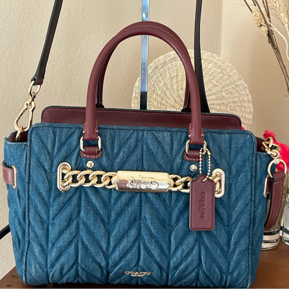 COACH Blake 25 Quilted Denim w/Leather Trim Satchel/Crossbody Bag
